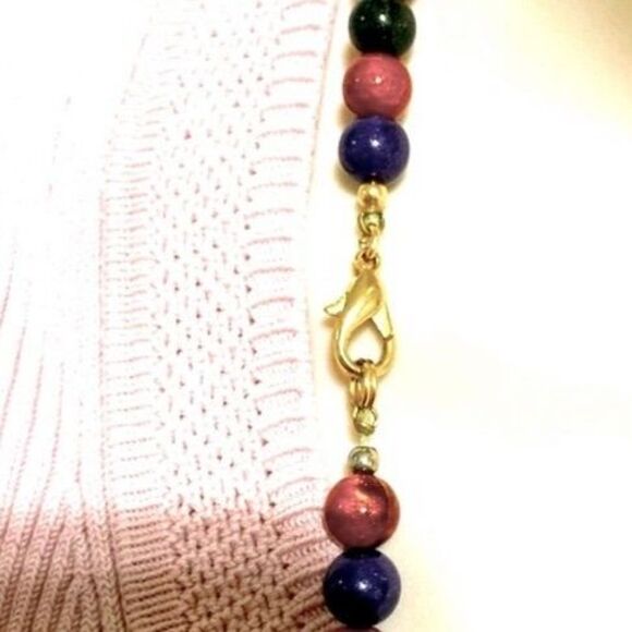 Rainbow Necklace Bead Colorful Necklace Silver Accents with Clasp Closure - Picture 4 of 9